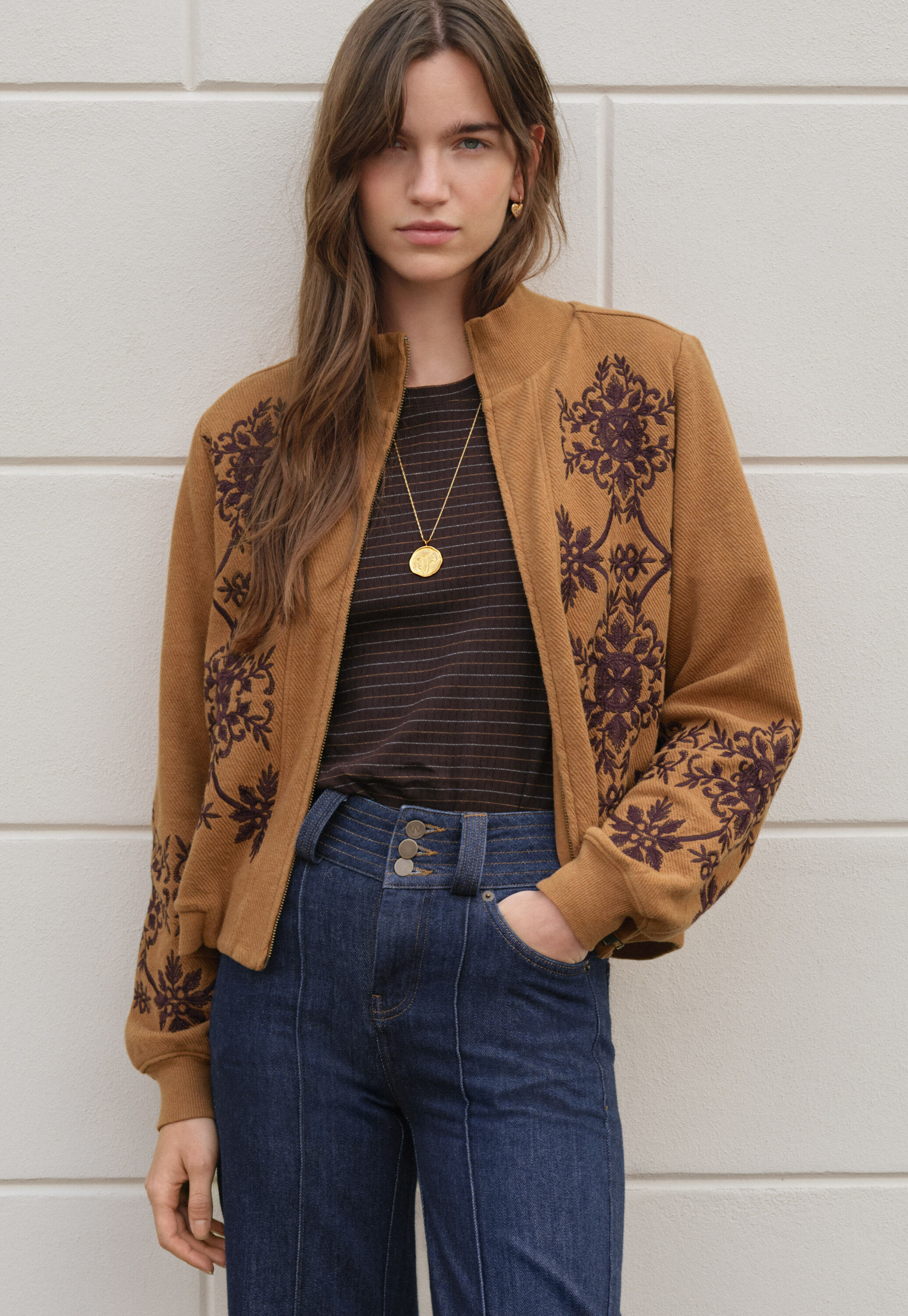 Bestickte Jersey-Jacke
