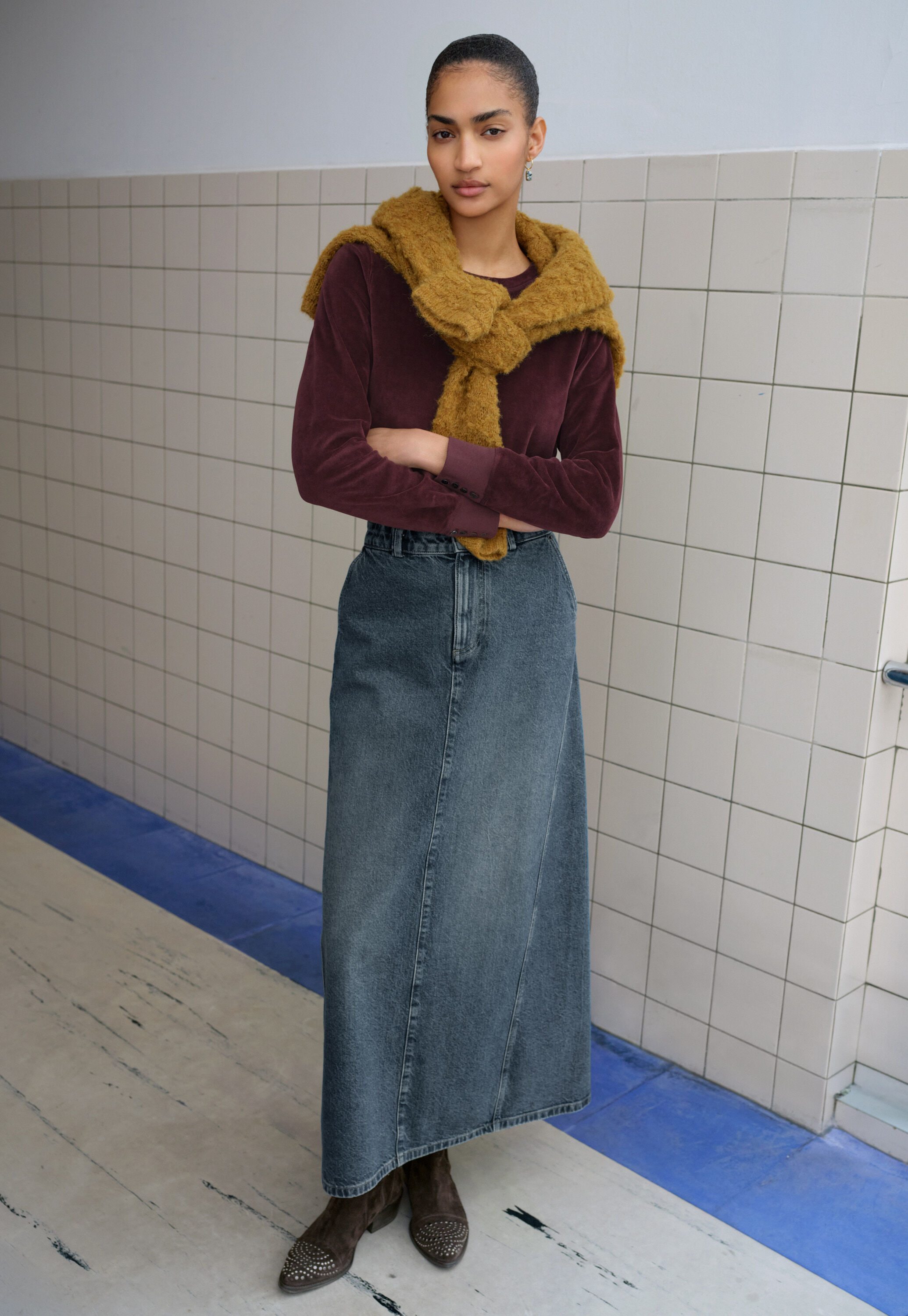 Velours-Oberteil, Dunkle Aubergine, large