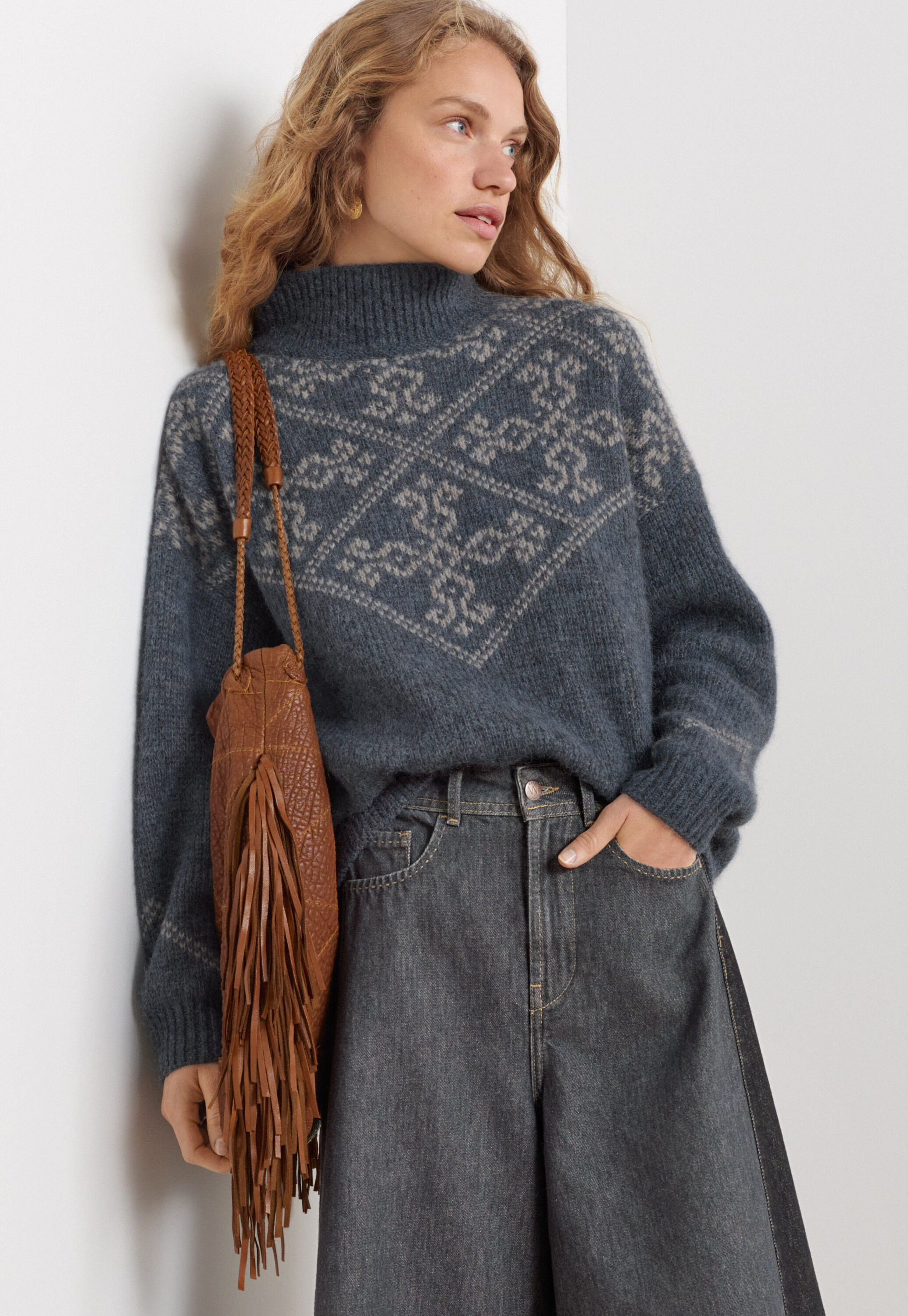 Jacquard-Pullover, Blauer Schiefer/Nerz, large