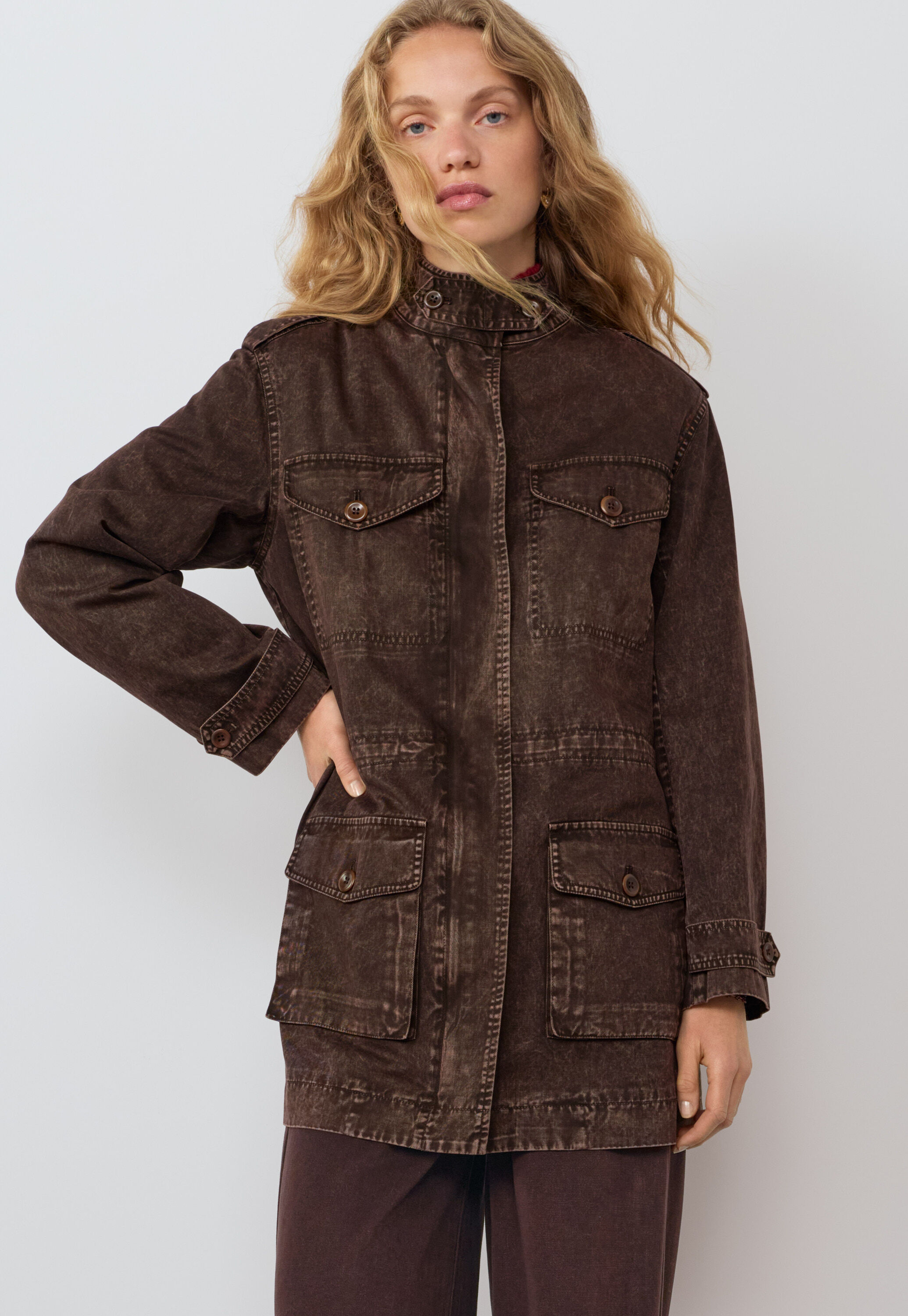 Jacke in Waschoptik, Dunkle Schokolade, large