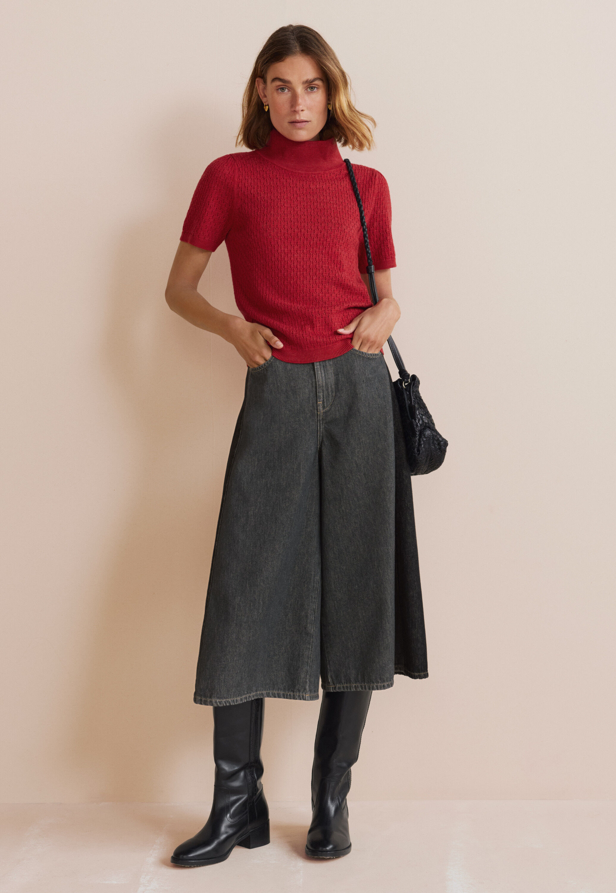 Pointelle-Pullover, Scharlachrot, large