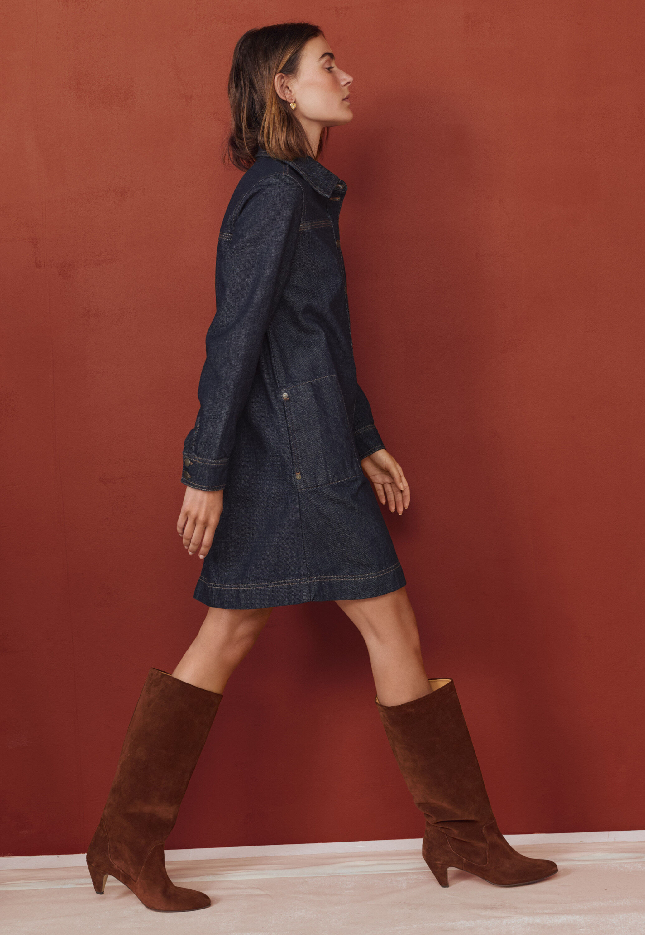 Denim-Kleid in A-Linie, Dunkles Ozeanblau, large