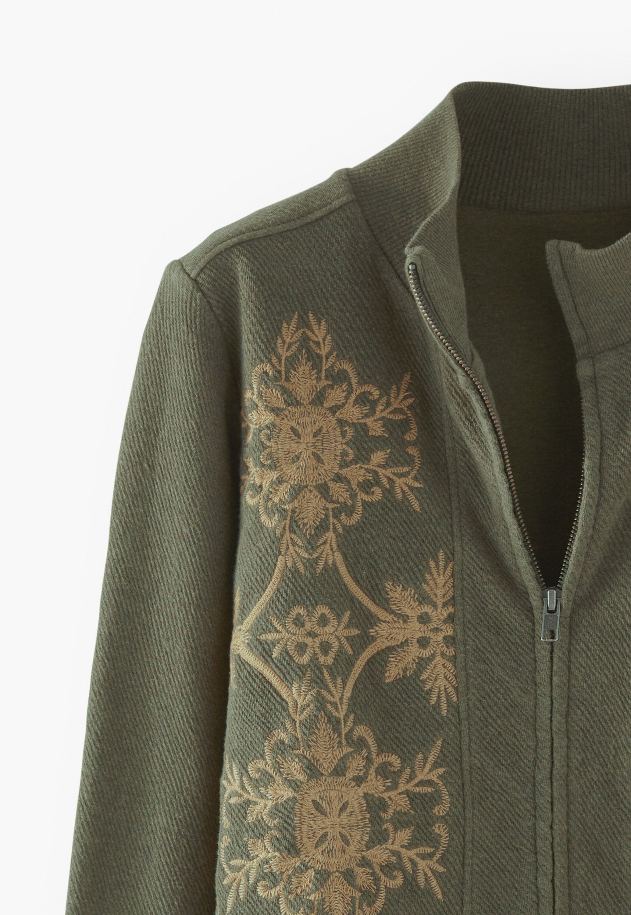 Bestickte Jersey-Jacke, Dunkelgr&uuml;n, large