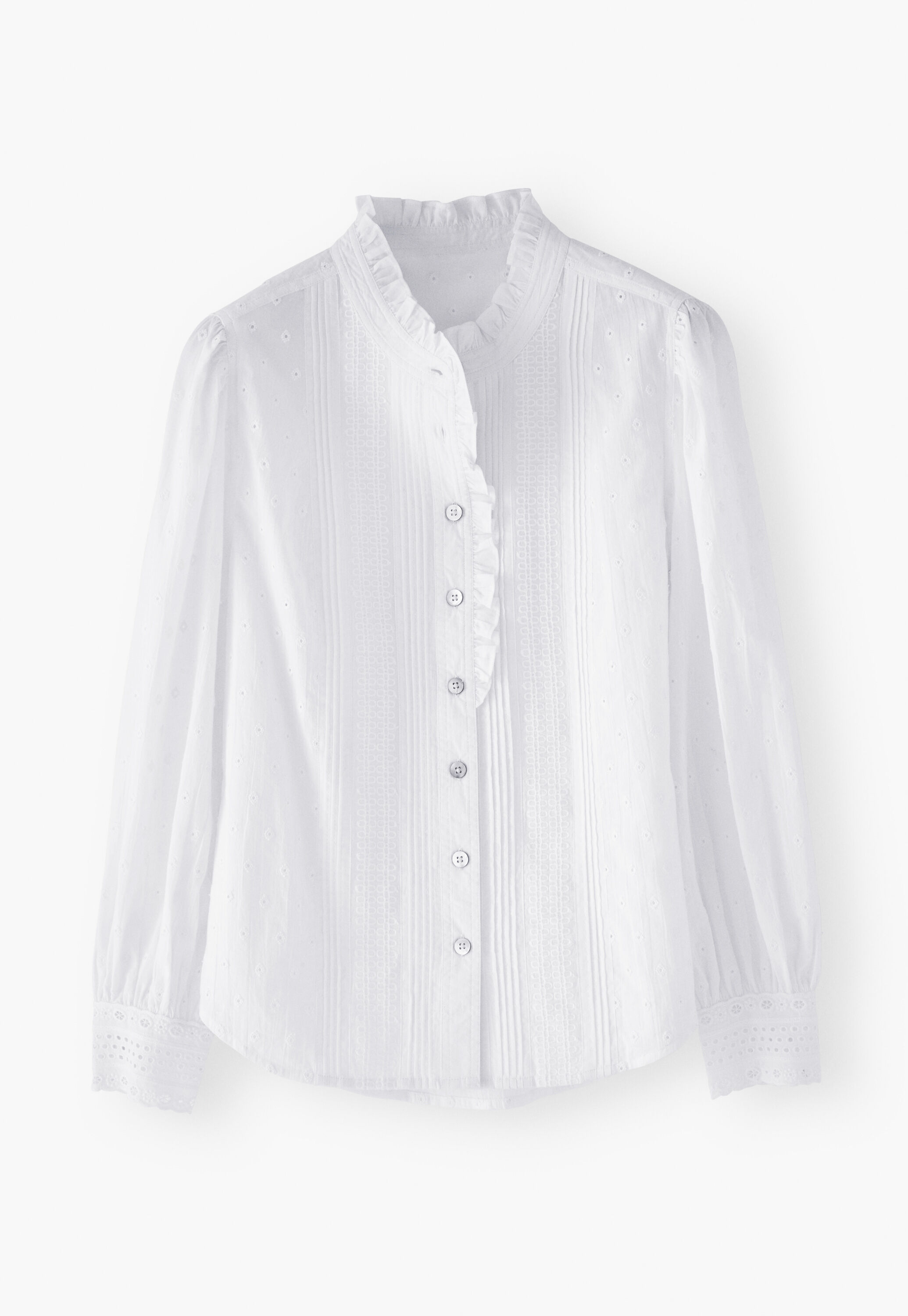 Broderie-Bluse mit R&uuml;schenkragen, Wei&szlig;, large