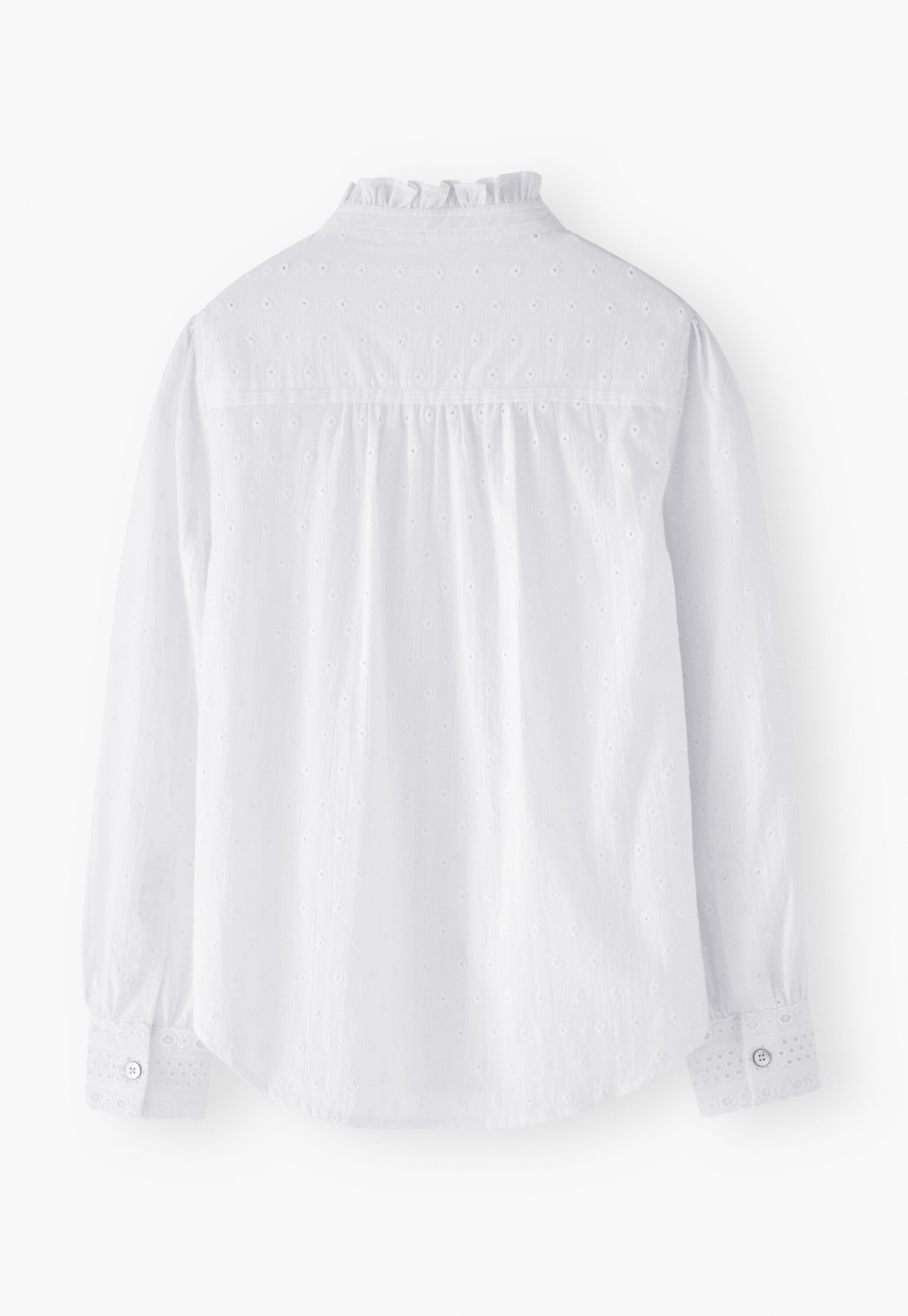 Broderie-Bluse mit R&uuml;schenkragen, Wei&szlig;, large