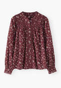 Gaze-Bluse mit Print, Wein, webstill
