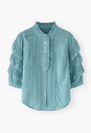 Schiffli-Bluse, Helles Cerulean, webstill