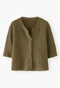 Kurz&auml;rmeliger Cardigan, Rauchiges Oliv, webstill