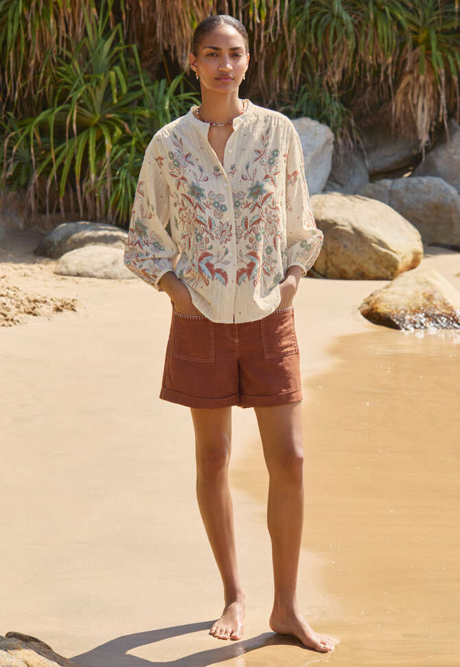 Bedruckte Boyfriend-Bluse, Ecru/Rost, completeTheLook