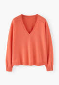 Pullover mit V-Ausschnitt, Koralle, webstill