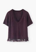 Pullover mit V-Ausschnitt, Aubergine, webstill