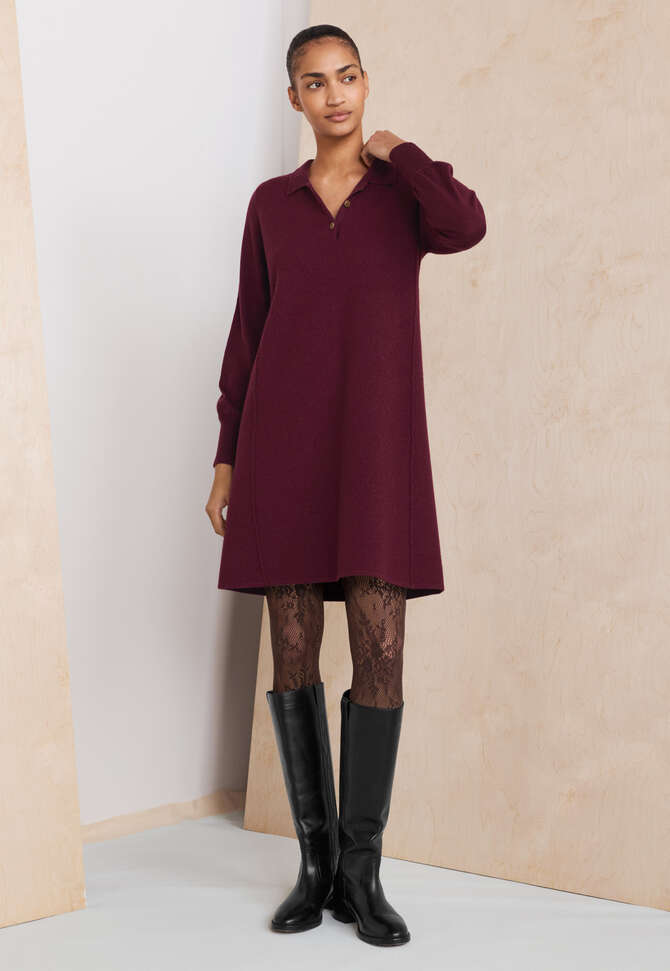 Kurzes Kleid mit Kragen, Burgunder, completeTheLook