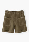 Shorts mit aufgesetzten Taschen, Dunkles Khaki, webstill