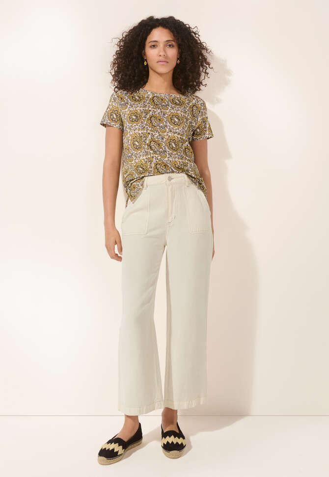 Bedrucktes T-Shirt, Ecru/Gold, completeTheLook