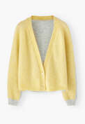 Cardigan mit V-Ausschnitt, Zitrone/Grau, webstill