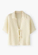 Vorne gebundener Pullover, Elfenbein, webstill