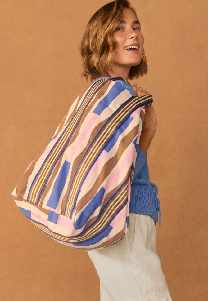 Gro&szlig;er gestreifter Shopper, Tabak/Azur, completeTheLook