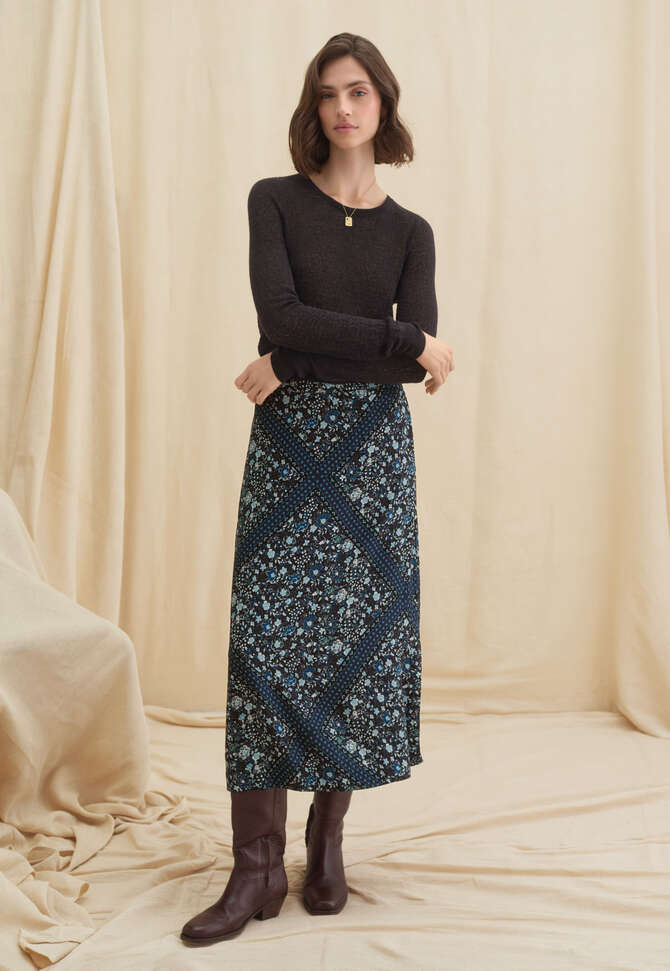 Rock mit Print , Aqua/Schwarz, completeTheLook