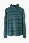 Gestreifter Rollkragenpullover, Tiefes Aquamarin, webstill