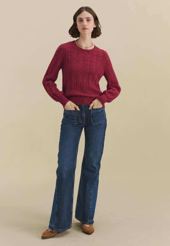 Spitzenmuster-Pullover, Granat, completeTheLook