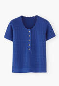 T-Shirt mit Maschendetails, Tiefes Kobalt, webstill