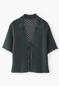 Vorne gebundener Pullover, Dunkle Pinie, webstill