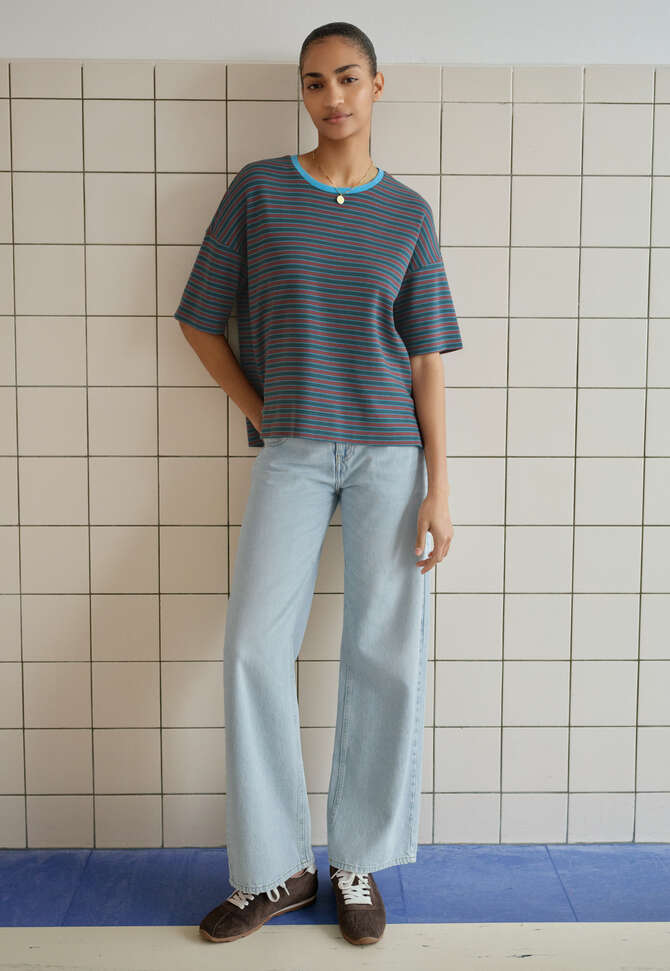 Gestreiftes T-Shirt, Dunkles Aquamarin/Pflaume, completeTheLook