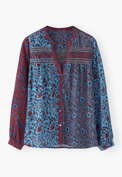 Print-Bluse mit Kr&auml;uselungen, Magenta-Violett, webstill