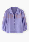 Bestickte Bluse, Lavendel, webstill