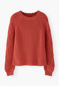 Pullover mit Zopfmuster&auml;rmeln, Erdbeere, webstill