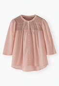 Bestickte Bluse, Rosarot, webstill