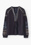 Bestickte Bluse, Mitternacht, webstill