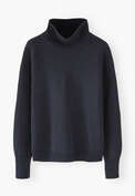 Pullover mit hohem Kragen, Blau/Kohlschwarz, webstill