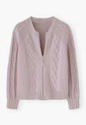 Cardigan mit Zopfmuster, Blasses Fliederlila, webstill