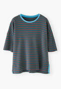 Gestreiftes T-Shirt, Dunkles Aquamarin/Pflaume, webstill