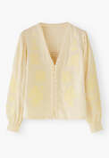 Bluse mit Applikationen, Ecru/Zitrone, webstill