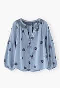 Bluse aus geklipptem Jacquard, Himmelblau/Blau, webstill