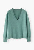 Pullover mit V-Ausschnitt, Aquamarin/Meerschaum, webstill