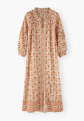 Bedrucktes Kleid mit Bord&uuml;re, Zimt/Perle, webstill