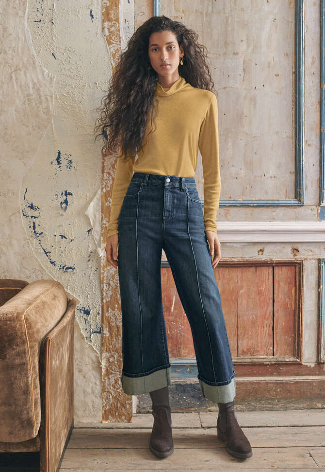 Gerade Jeans mit umgeschlagenem Saum, Dunkle Waschung, completeTheLook