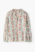 Bluse mit Print, Cerulean/Elfenbein, webstill