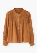 Bluse mit Spitze und Biesen, Lohbraun, webstill