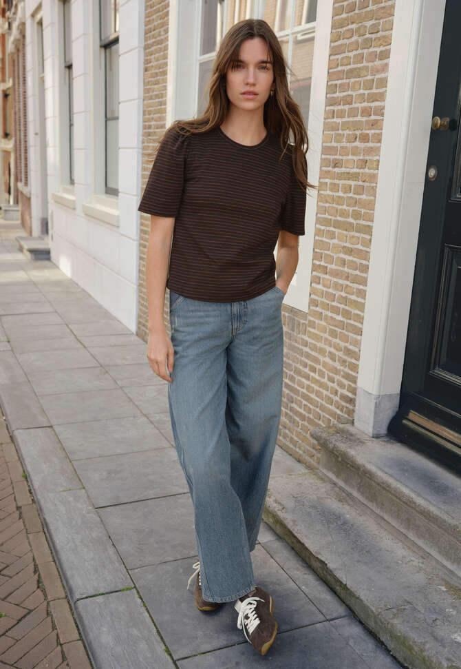 T-Shirt mit Puff&auml;rmeln, Dunkler Espresso, completeTheLook