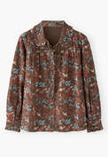 Bedruckte Faltenbluse, Himbeere/Espresso, webstill